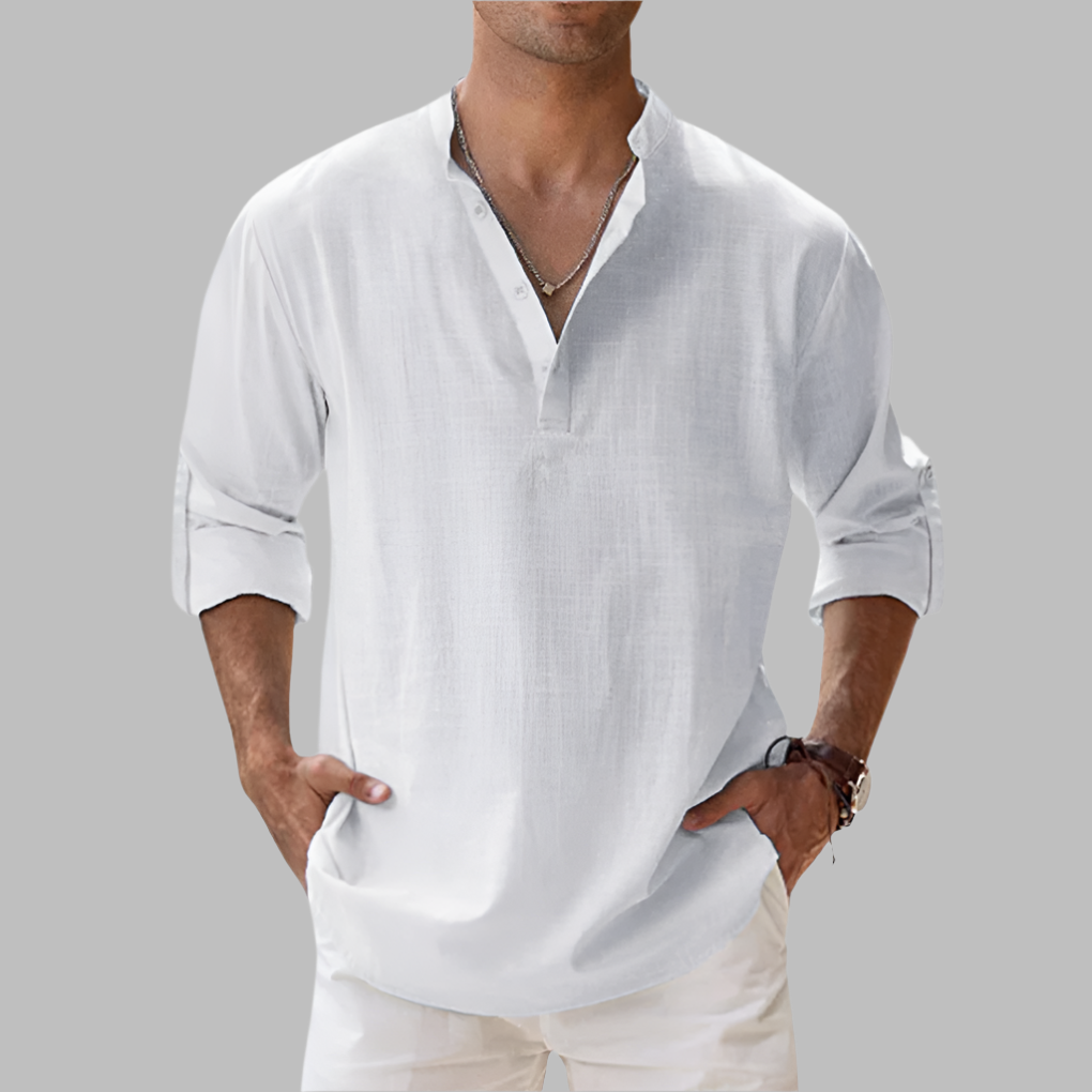 Charly | Men's Grandad Collar Linen Shirt