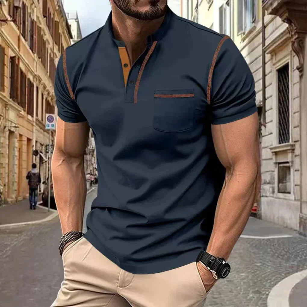 Charly | Men's Henley Polo Shirt with Contrast Stitching