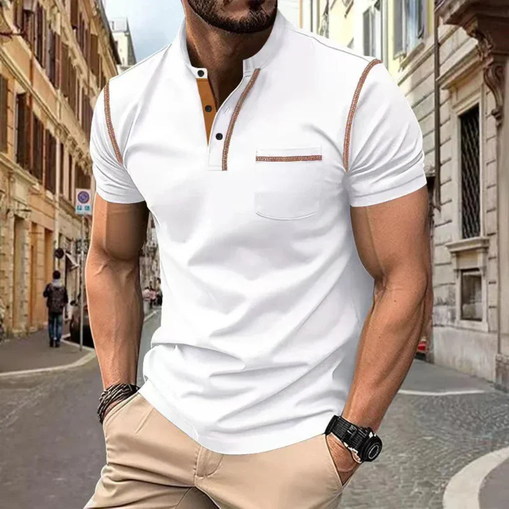 Charly | Men's Henley Polo Shirt with Contrast Stitching