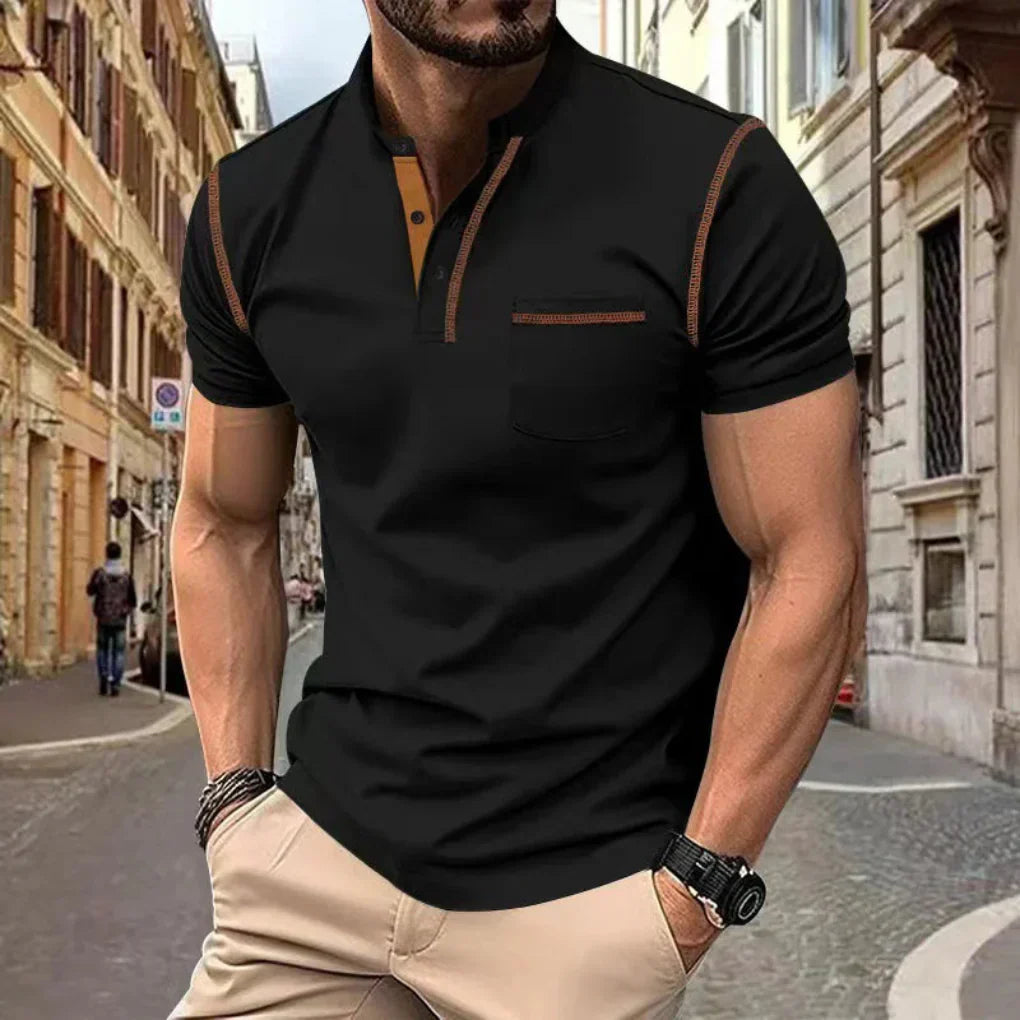 Charly | Men's Henley Polo Shirt with Contrast Stitching