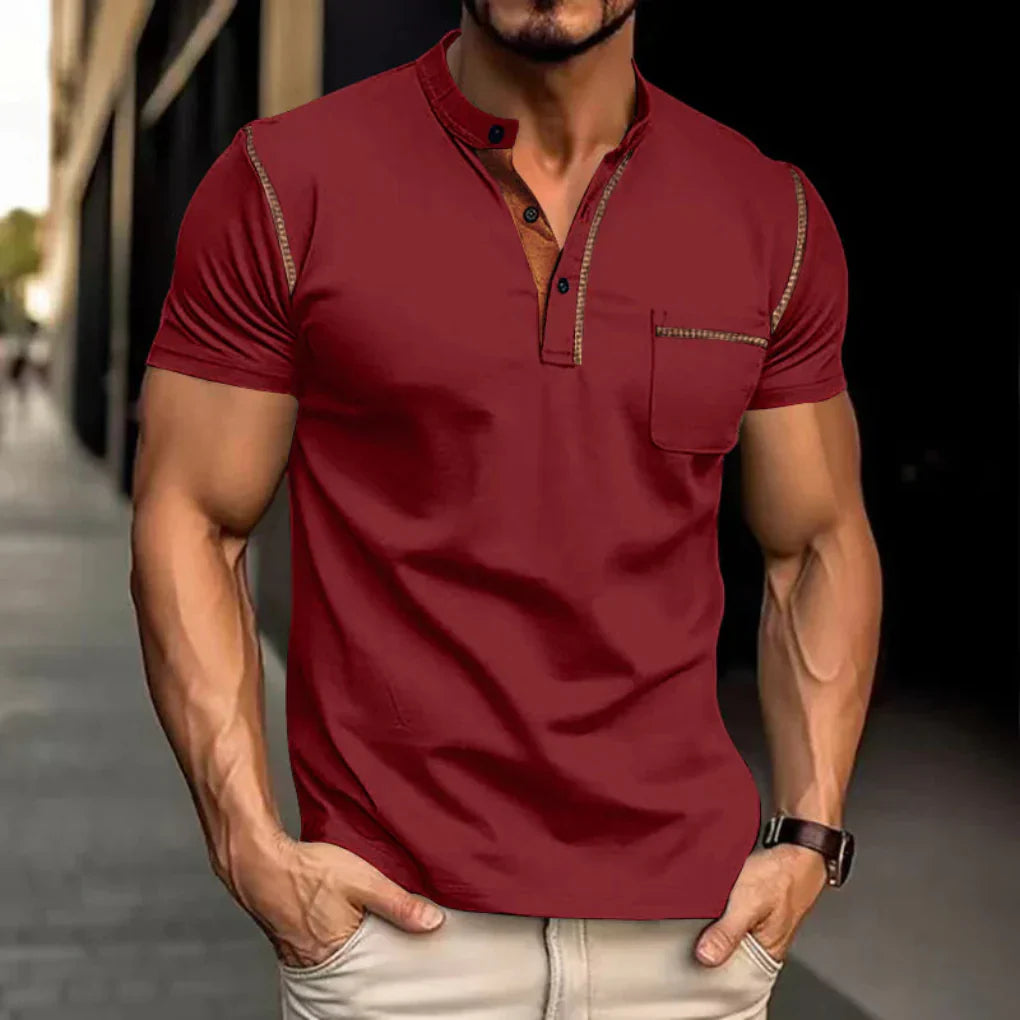 Charly | Men's Henley Polo Shirt with Contrast Stitching