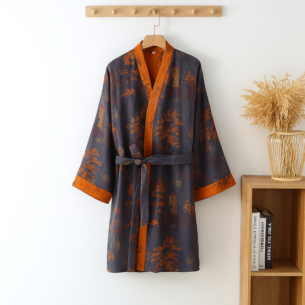 Charly | Men's Jacquard Kimono Robe with V-Neck