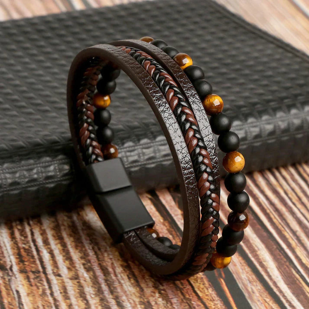 Charly | Men's Layered Beaded Leather Bracelet
