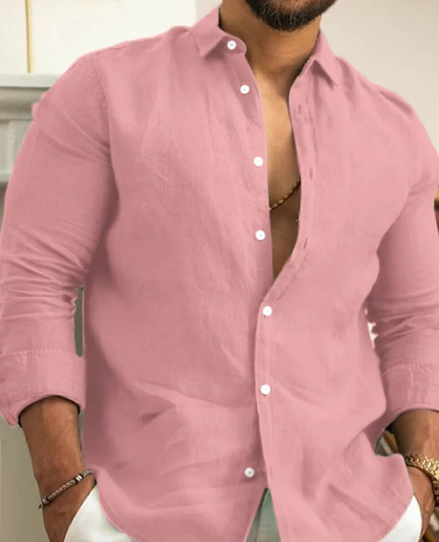 Charly | Men's Linen Band Collar Shirt