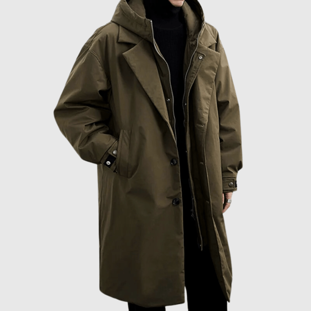 Charly | Men's Long Trench Coat with Detachable Hood