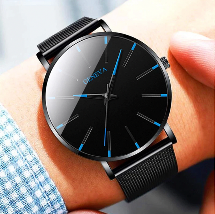 Charly | Men's Minimalist Watch with Blue Accents