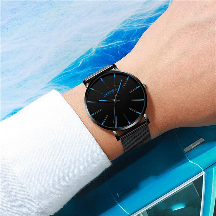 Charly | Men's Minimalist Watch with Blue Accents