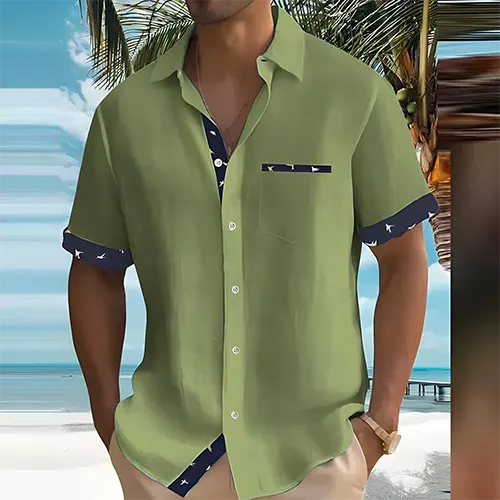 Charly | Men's Short Sleeve Button-Up Shirt with Contrast Trim