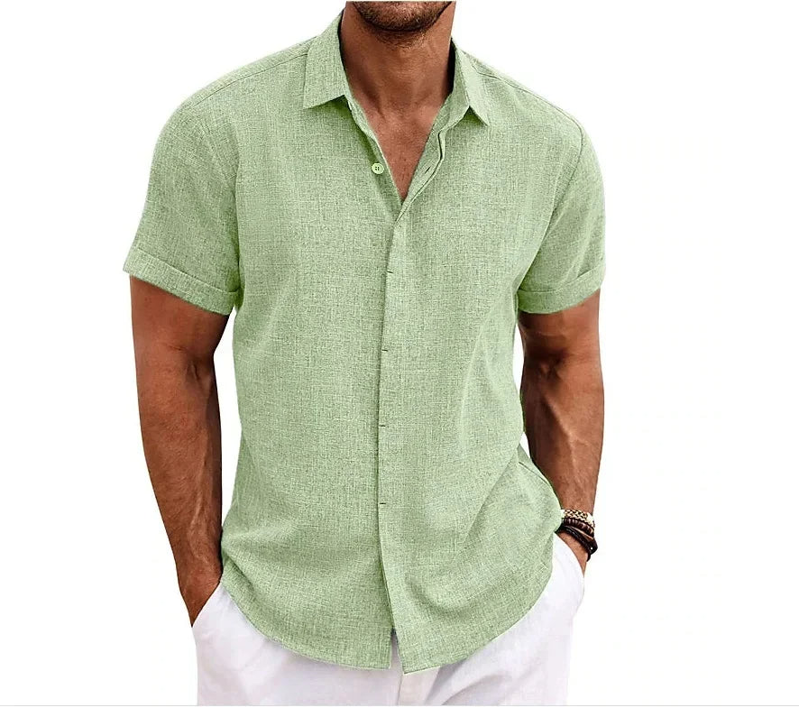 Charly | Men's Short Sleeve Linen Blend Shirt Camp Collar