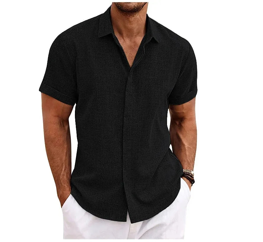 Charly | Men's Short Sleeve Linen Blend Shirt Camp Collar