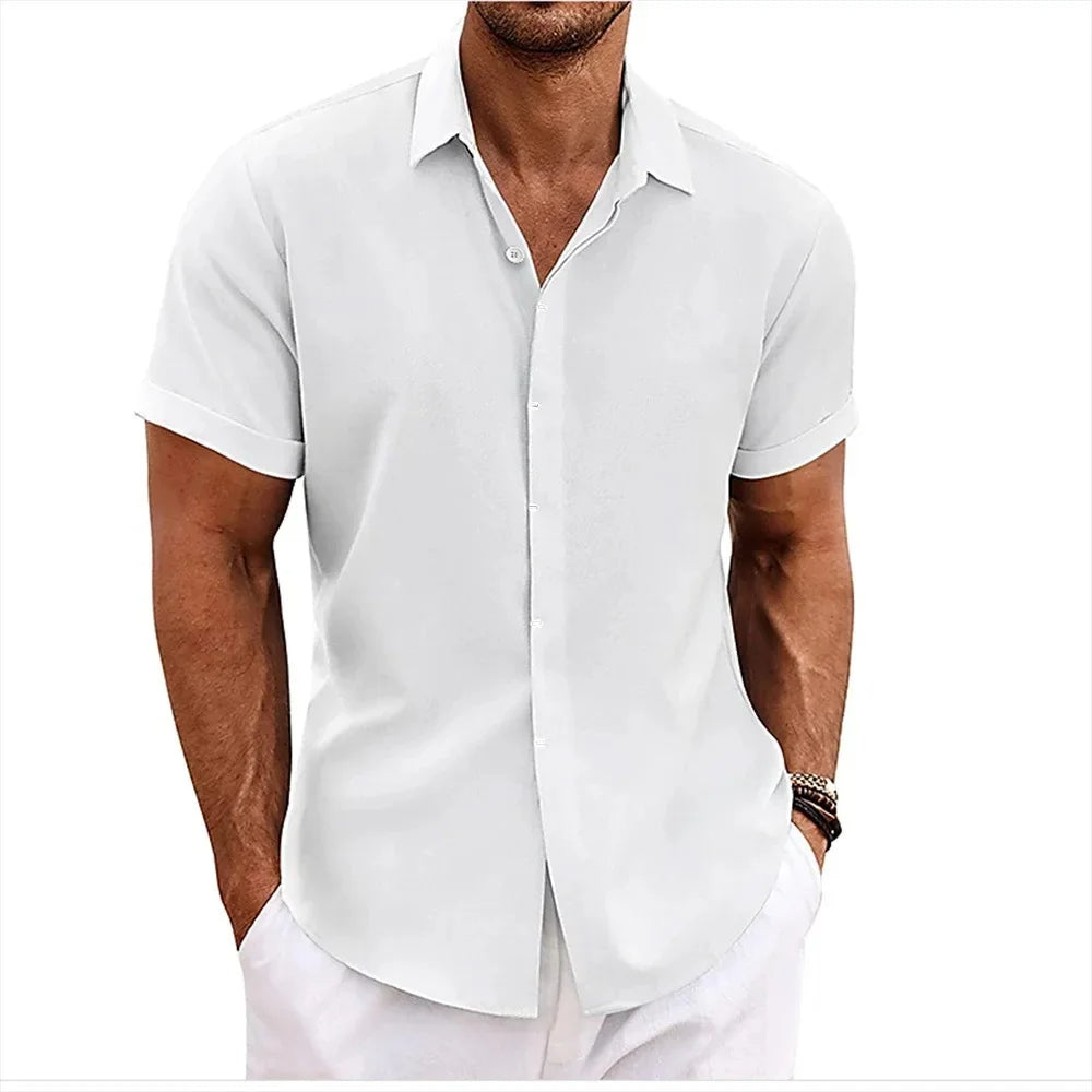 Charly | Men's Short Sleeve Linen Blend Shirt Camp Collar