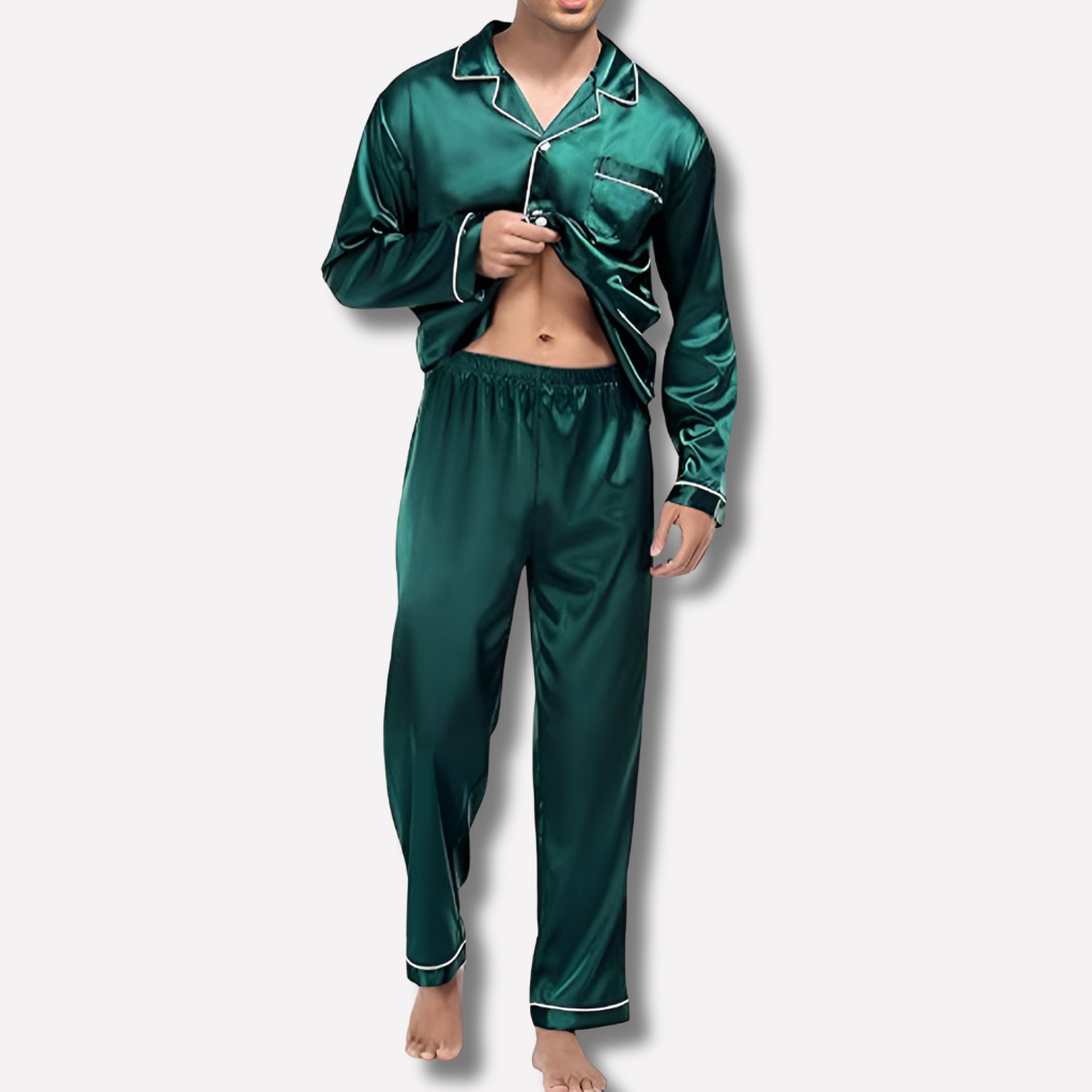 Charly | Men's Silk Pajama Set with Piping Detail