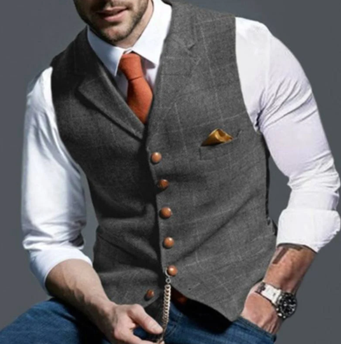Charly | Men's Tweed Vest with V-Neck