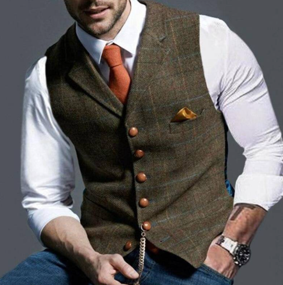 Charly | Men's Tweed Vest with V-Neck