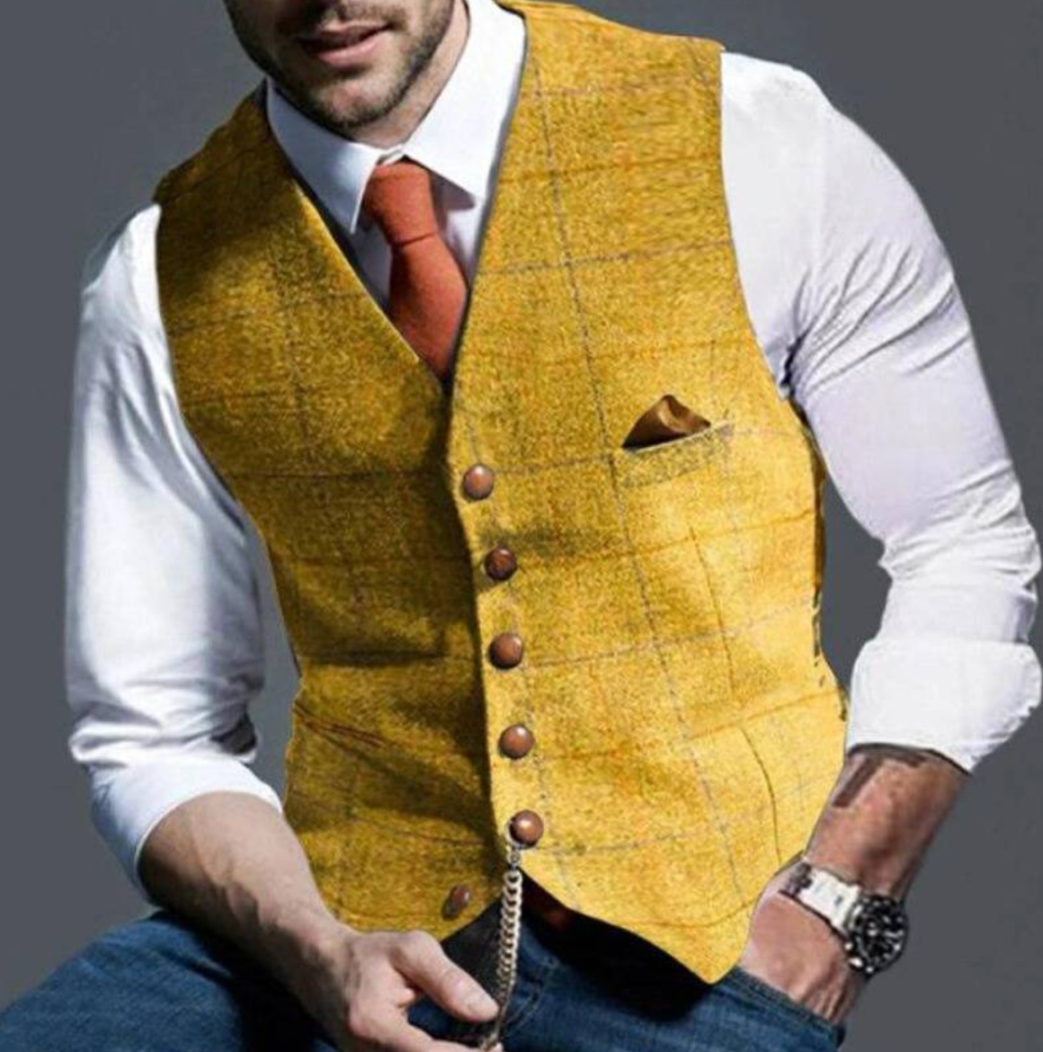 Charly | Men's Tweed Vest with V-Neck