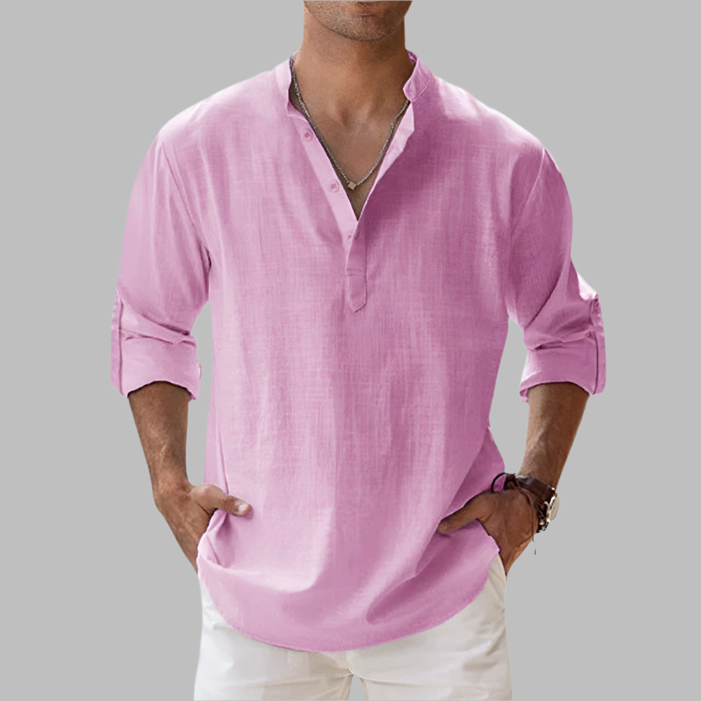 Charly | Men's V-Neck Linen Shirt with Rolled Sleeves