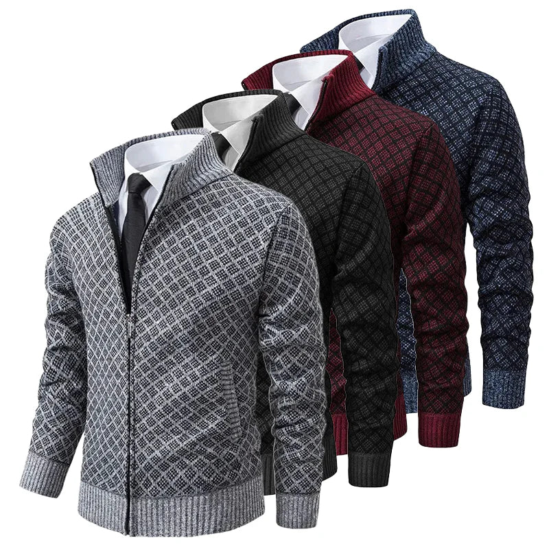 Charly | Men's Zip-Up Geometric Knit Cardigan