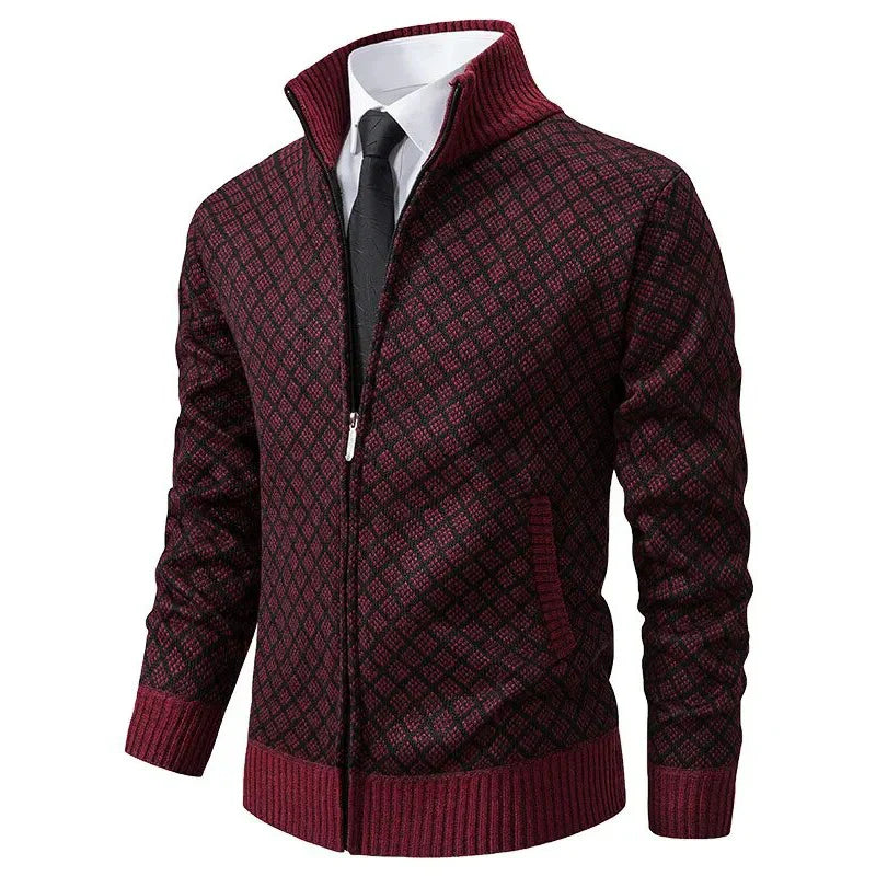 Charly | Men's Zip-Up Geometric Knit Cardigan