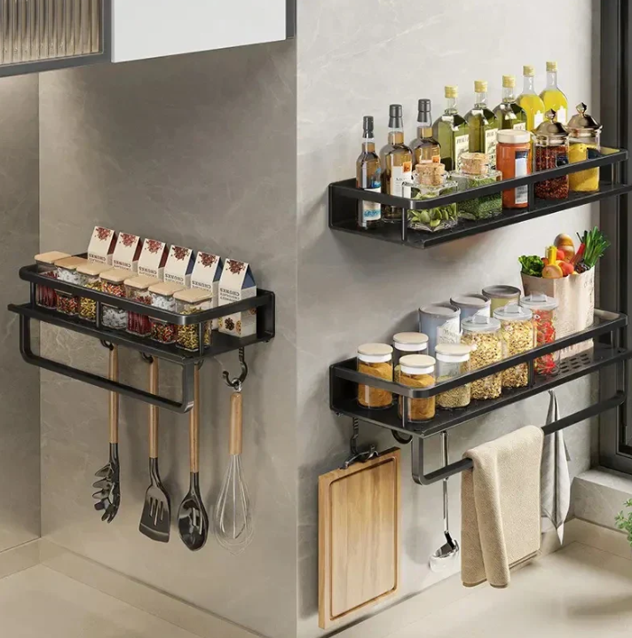 Charly | Metal Wall Shelf for Kitchen | Space-Saving Storage | Black