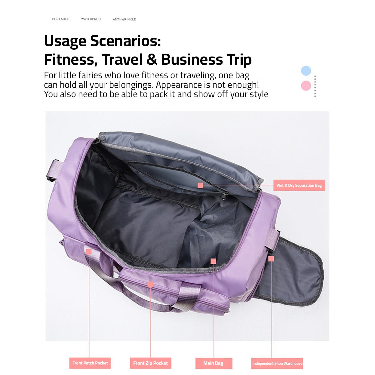 Charly | Multi-Pocket Travel Bag, Sports and Gym Duffle with Separate Shoe Compartment