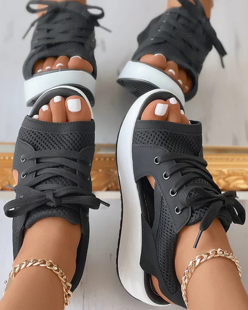 Charly - Orthopedic Muffin Sandals with Cutout and Lacing