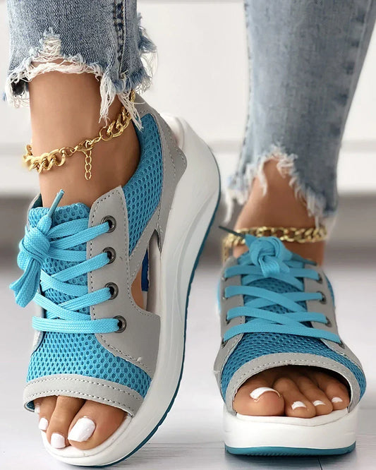 Charly - Orthopedic Muffin Sandals with Cutout and Lacing