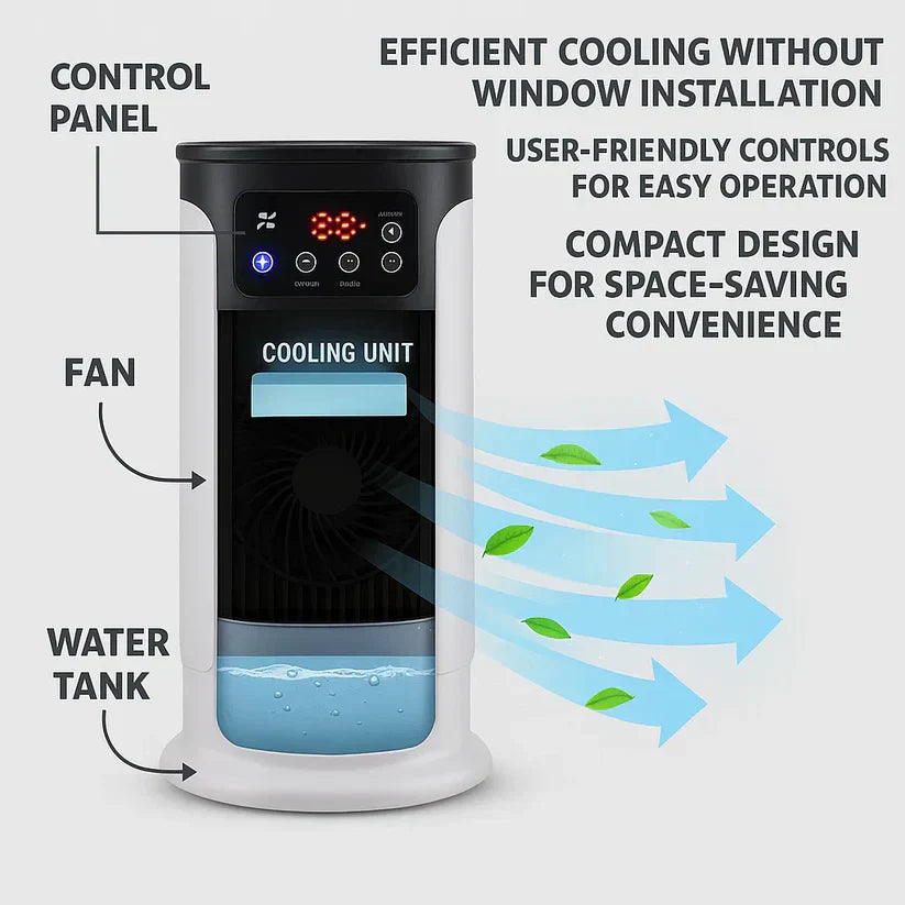 Charly | Portable Air Conditioner | Windowless, Energy Efficient & Ideal for Home Office and Dormitory Use