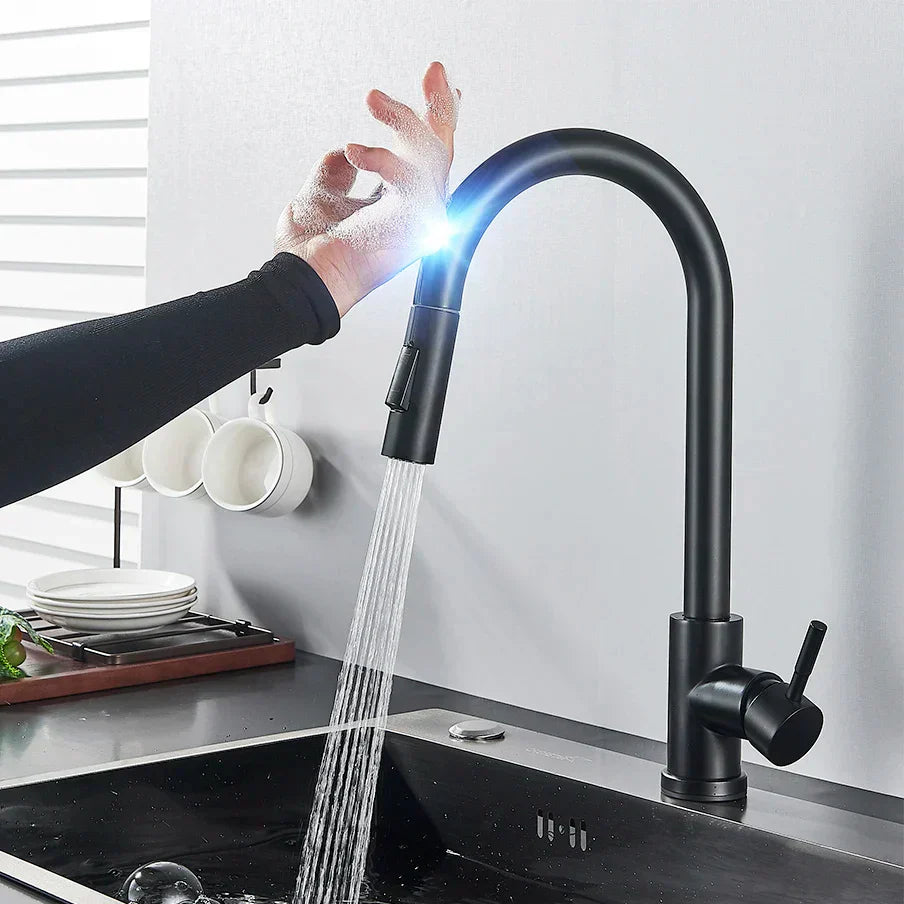 Charly | SmartTouch | Kitchen Faucet with Touch Sensor and Pull-Out Spray Head – Brushed Nickel