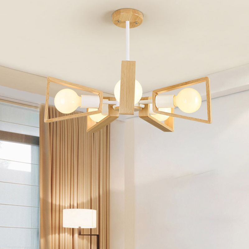 Charly | Sputnik Chandelier Made of Wood | Modern Geometric Design