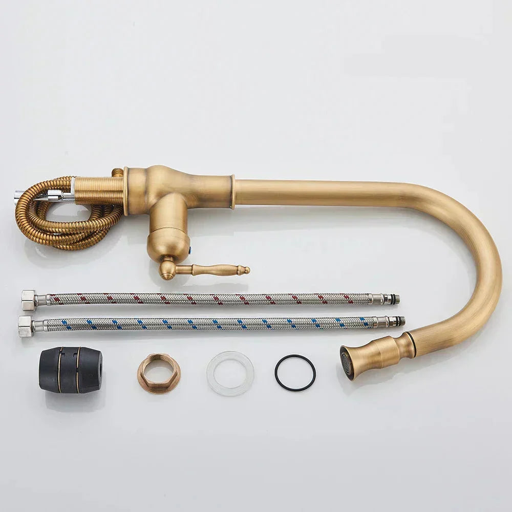 Charly | VintageTap Antique Brass Kitchen Tap – Retro Style Mixer Faucet with Swivel Spout