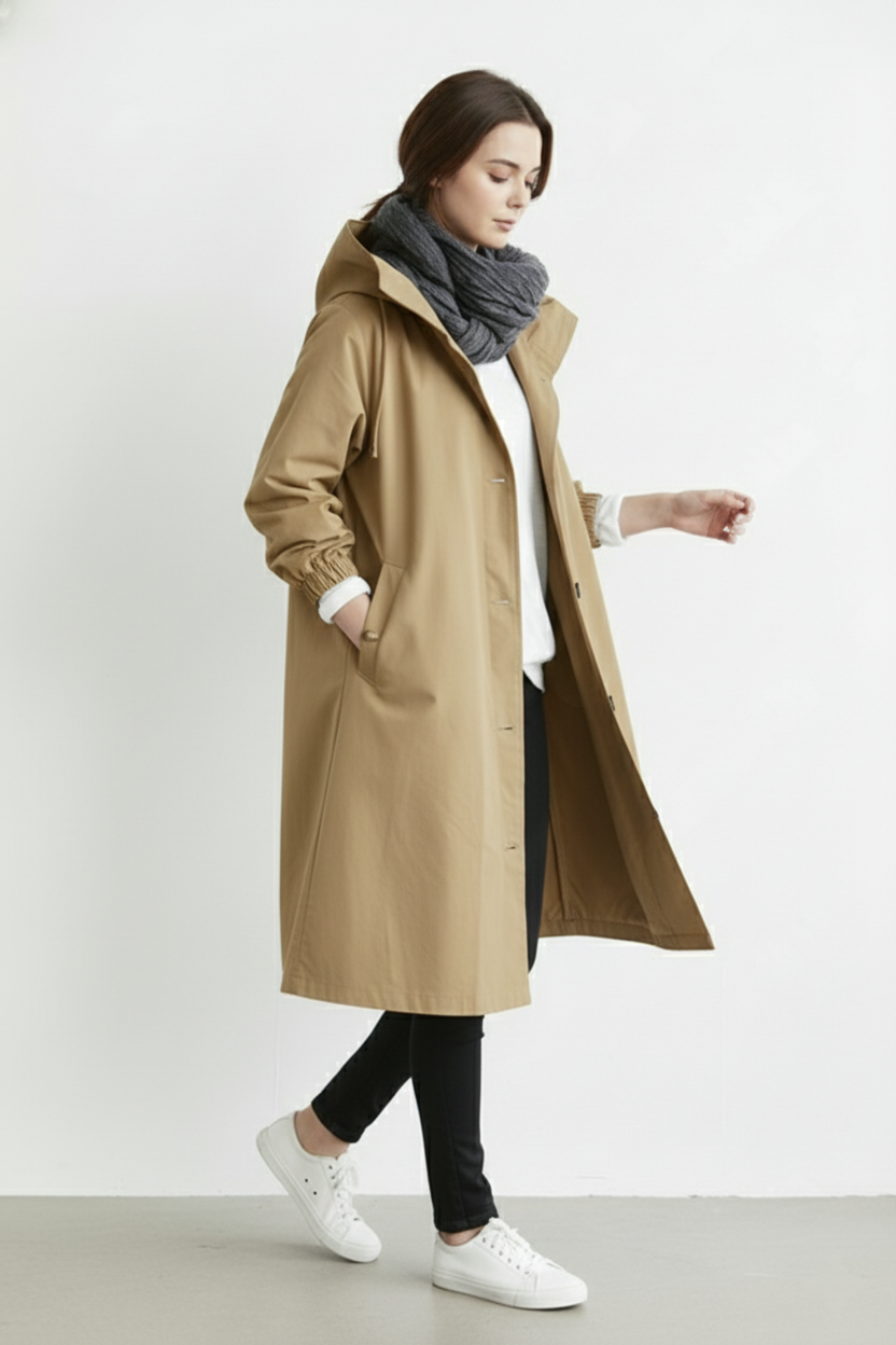 Charly | Wind and Waterproof Trench Coat for Women – With Hood for Autumn & Winter