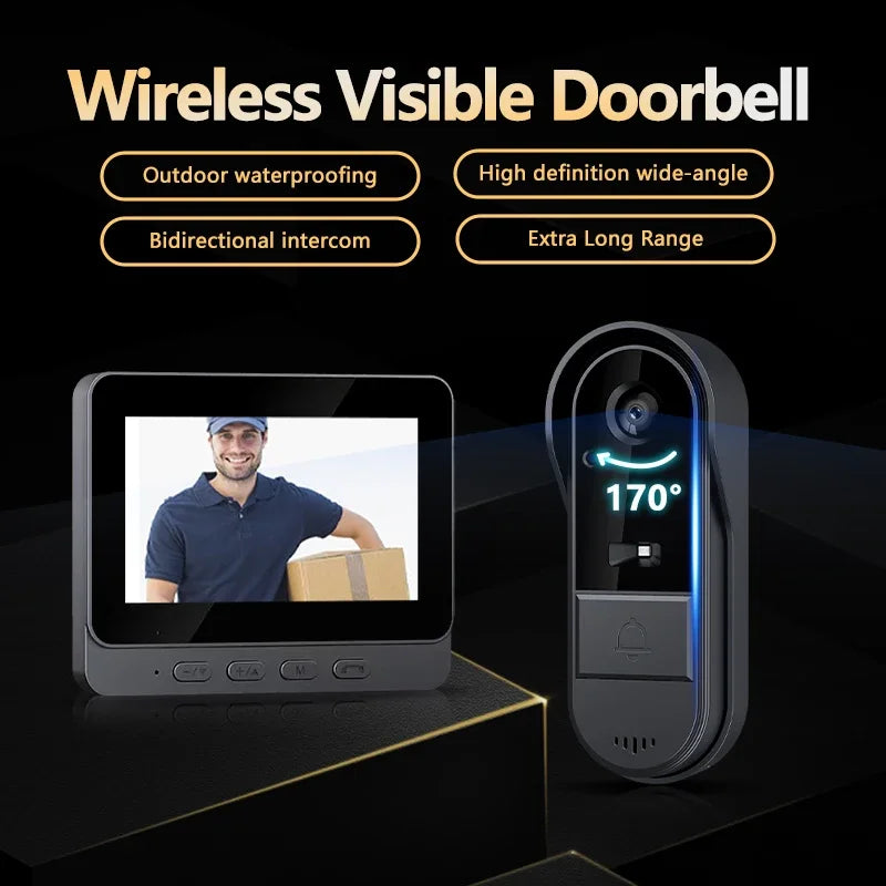 Charly | Wireless Video Doorbell with Intercom and HD Night Vision – 4.3” IPS Display, Waterproof