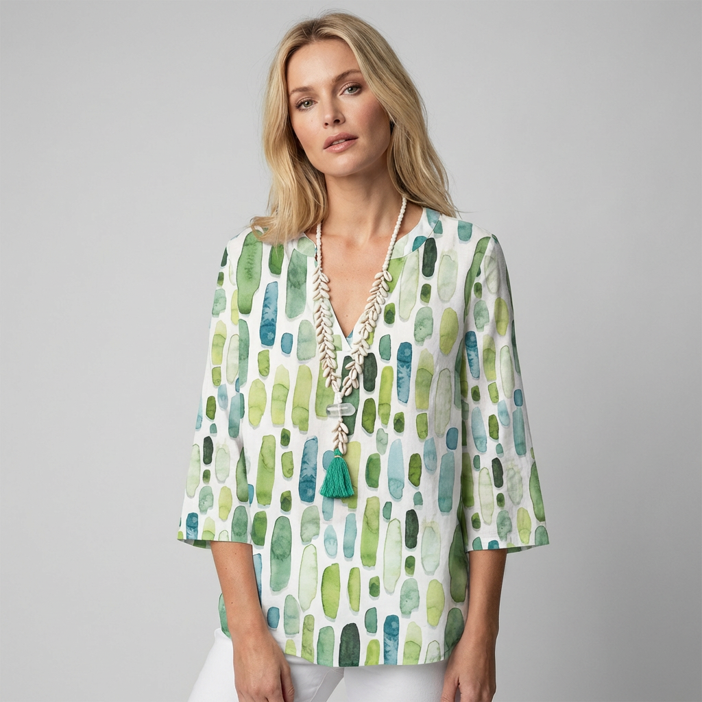 Charly | Women's 3/4 Sleeve V-Neck Tunic - Abstract Print
