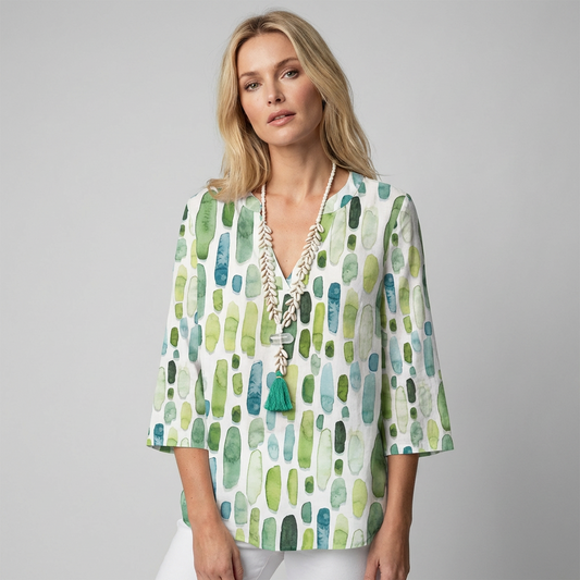 Charly | Women's 3/4 Sleeve V-Neck Tunic - Abstract Print