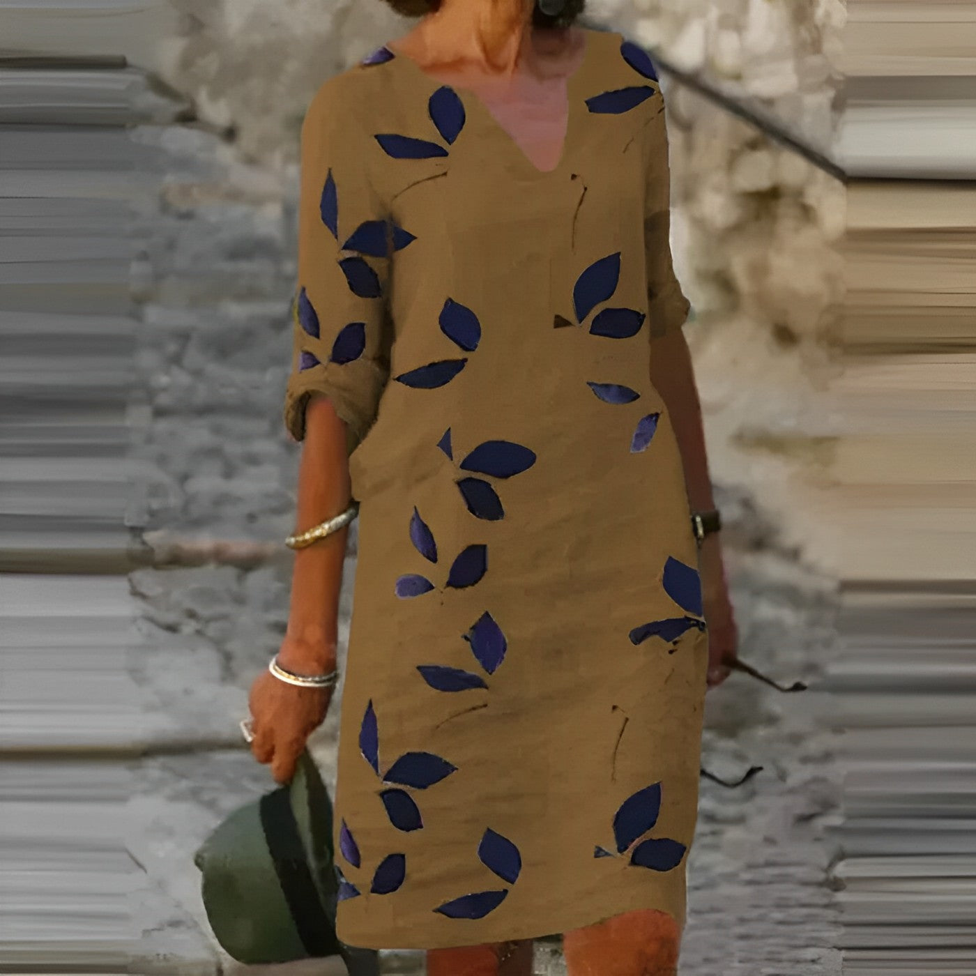 Charly | Women's A-line Midi Dress with Leaf Print