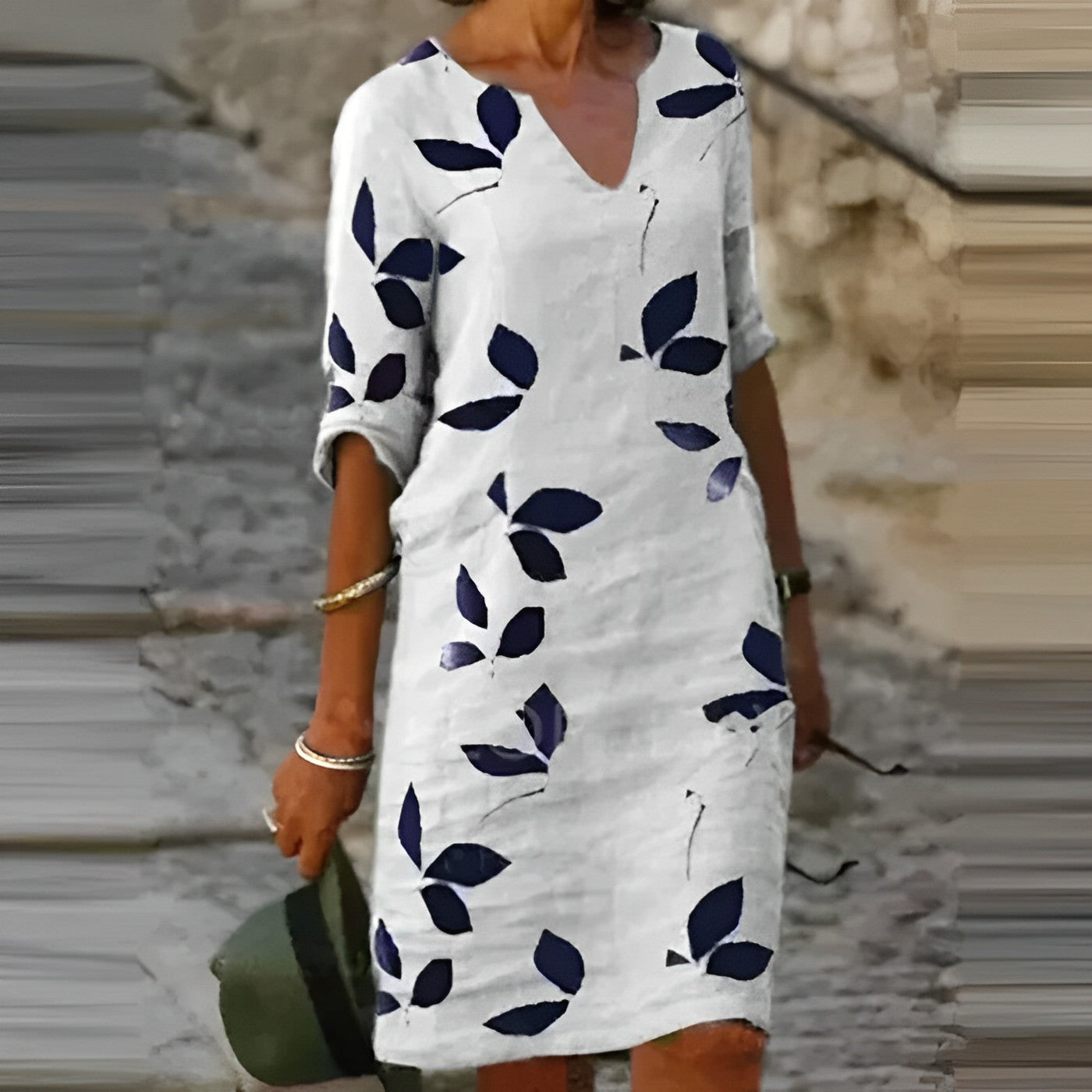Charly | Women's A-line Midi Dress with Leaf Print