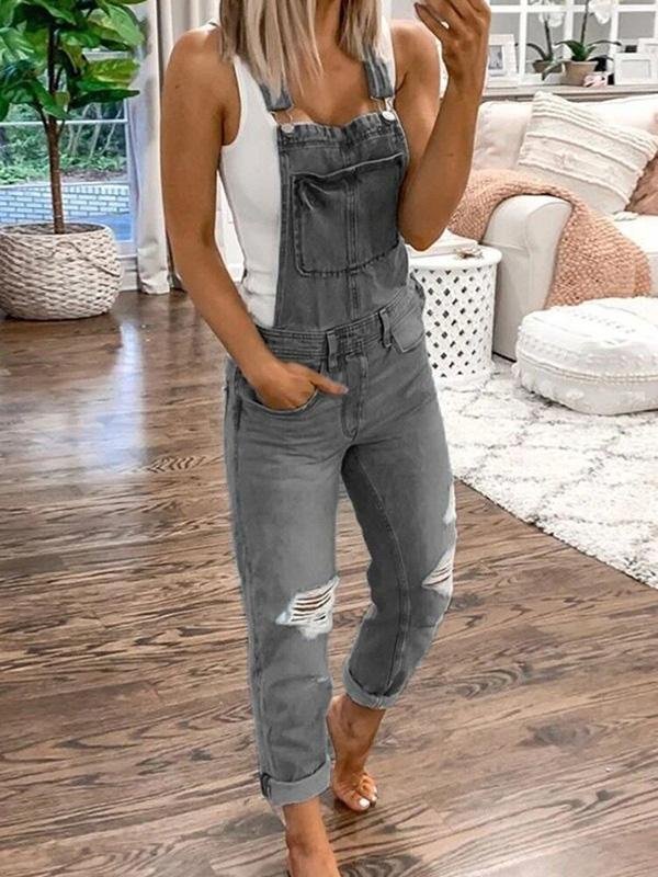 Charly | Women's Denim Overalls Ripped Ankle Length