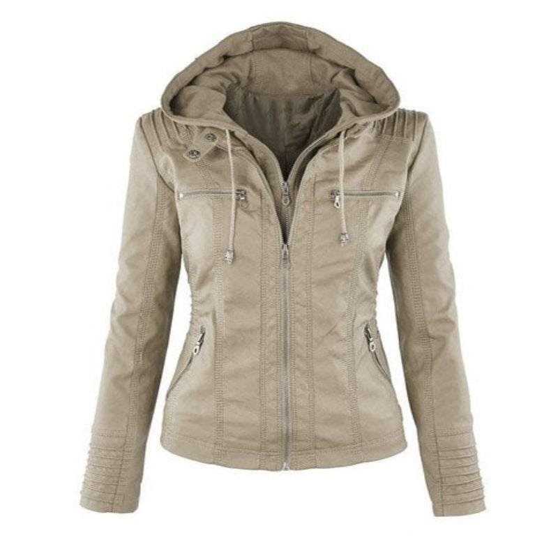 Charly | Women's Faux Leather Jacket with Detachable Hood