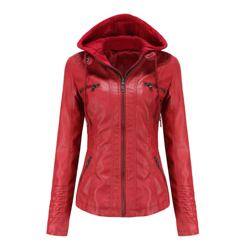 Charly | Women's Faux Leather Jacket with Detachable Hood