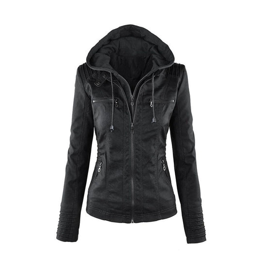 Charly | Women's Faux Leather Jacket with Detachable Hood