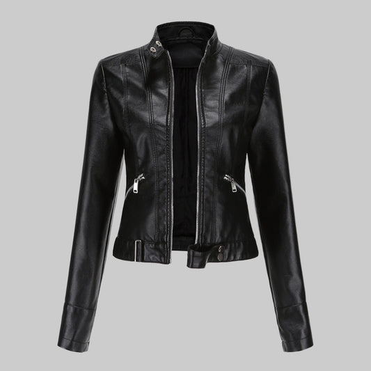 Charly | Women's Faux Leather Jacket with Stand Collar