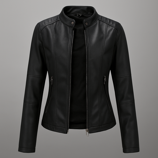Charly | Women's Faux Leather Moto Jacket with Stand Collar