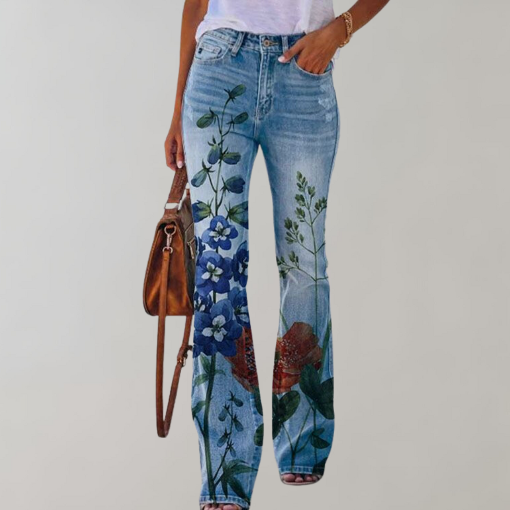 Charly | Women's Flare Jeans with Floral Print