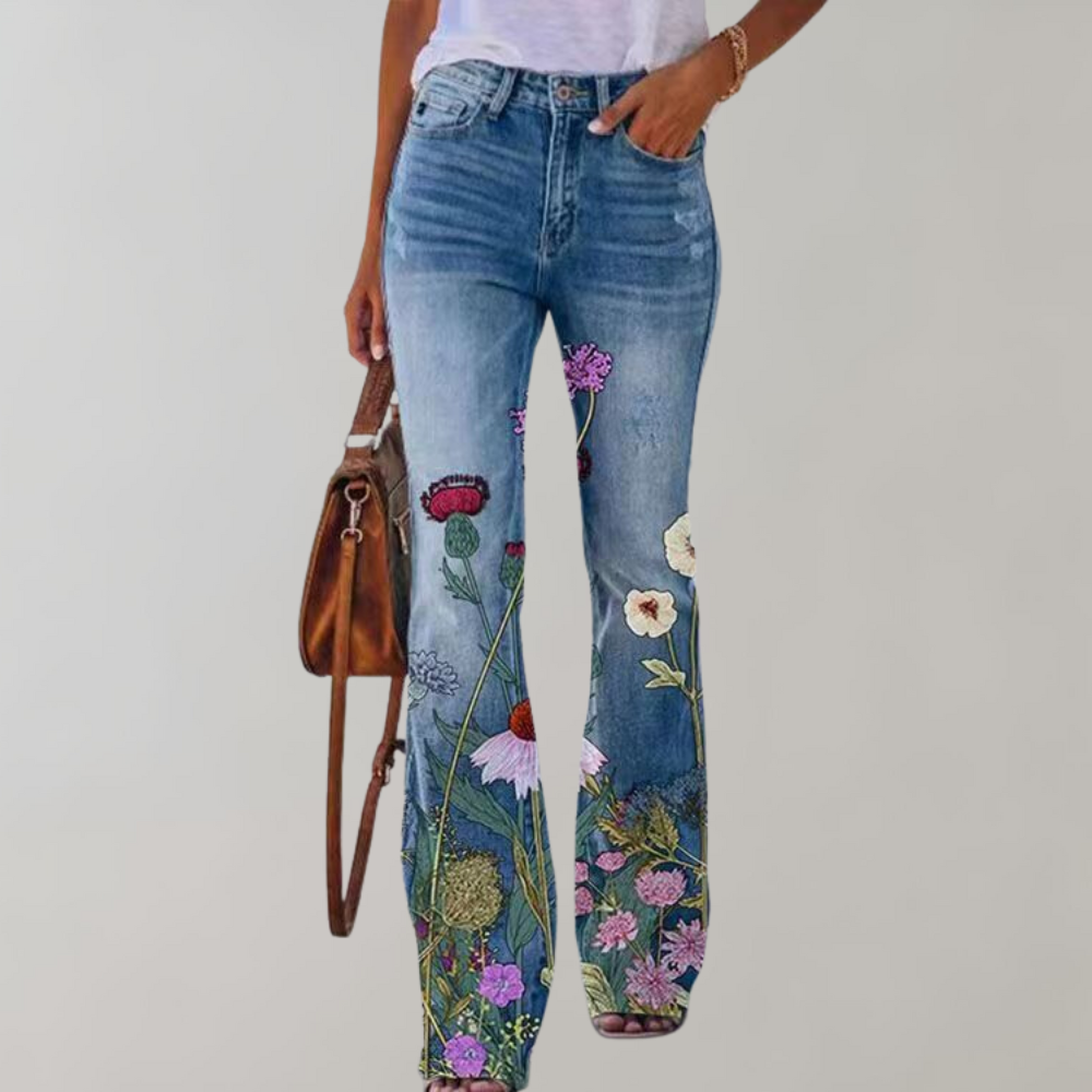 Charly | Women's Flare Jeans with Floral Print