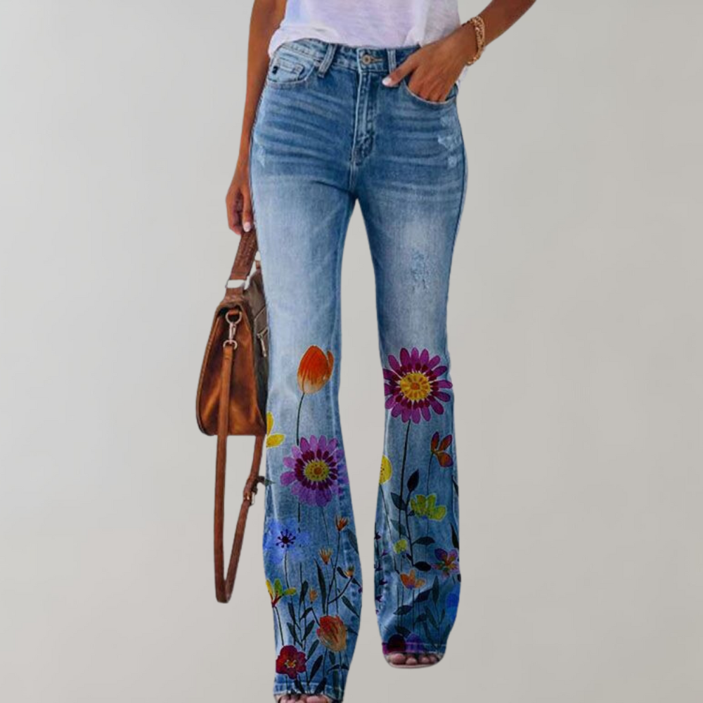Charly | Women's Flare Jeans with Floral Print