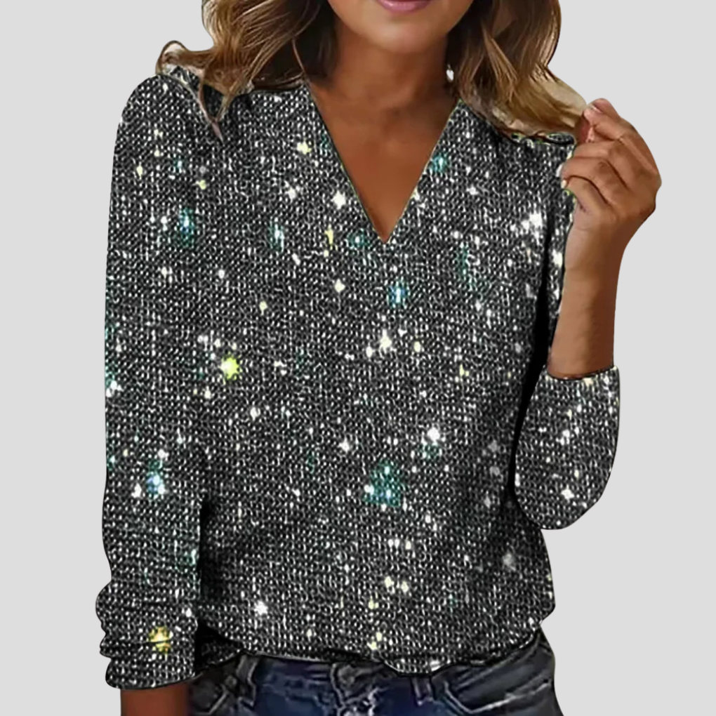 Charly | Women's Glitter V-Neck Long Sleeve Top