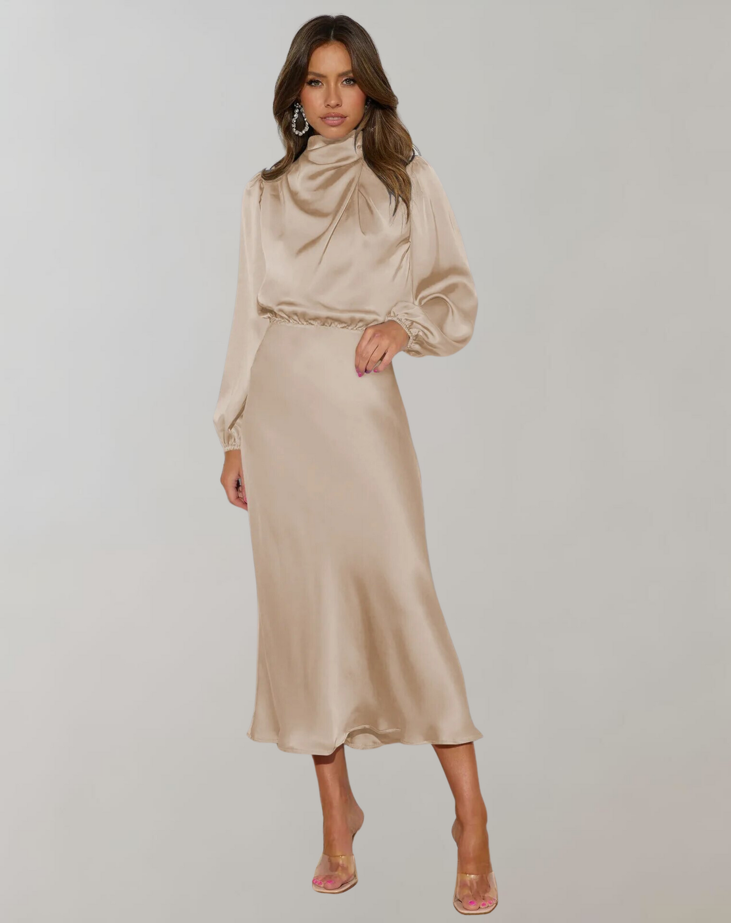 Charly | Women's High Neck Maxi Dress with Balloon Sleeves