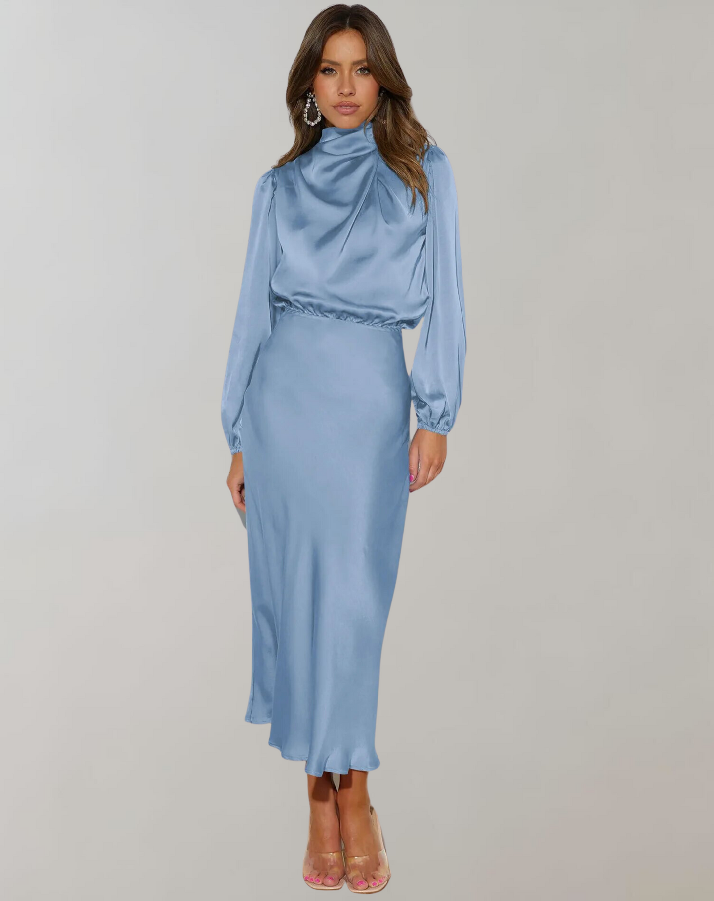 Charly | Women's High Neck Maxi Dress with Balloon Sleeves