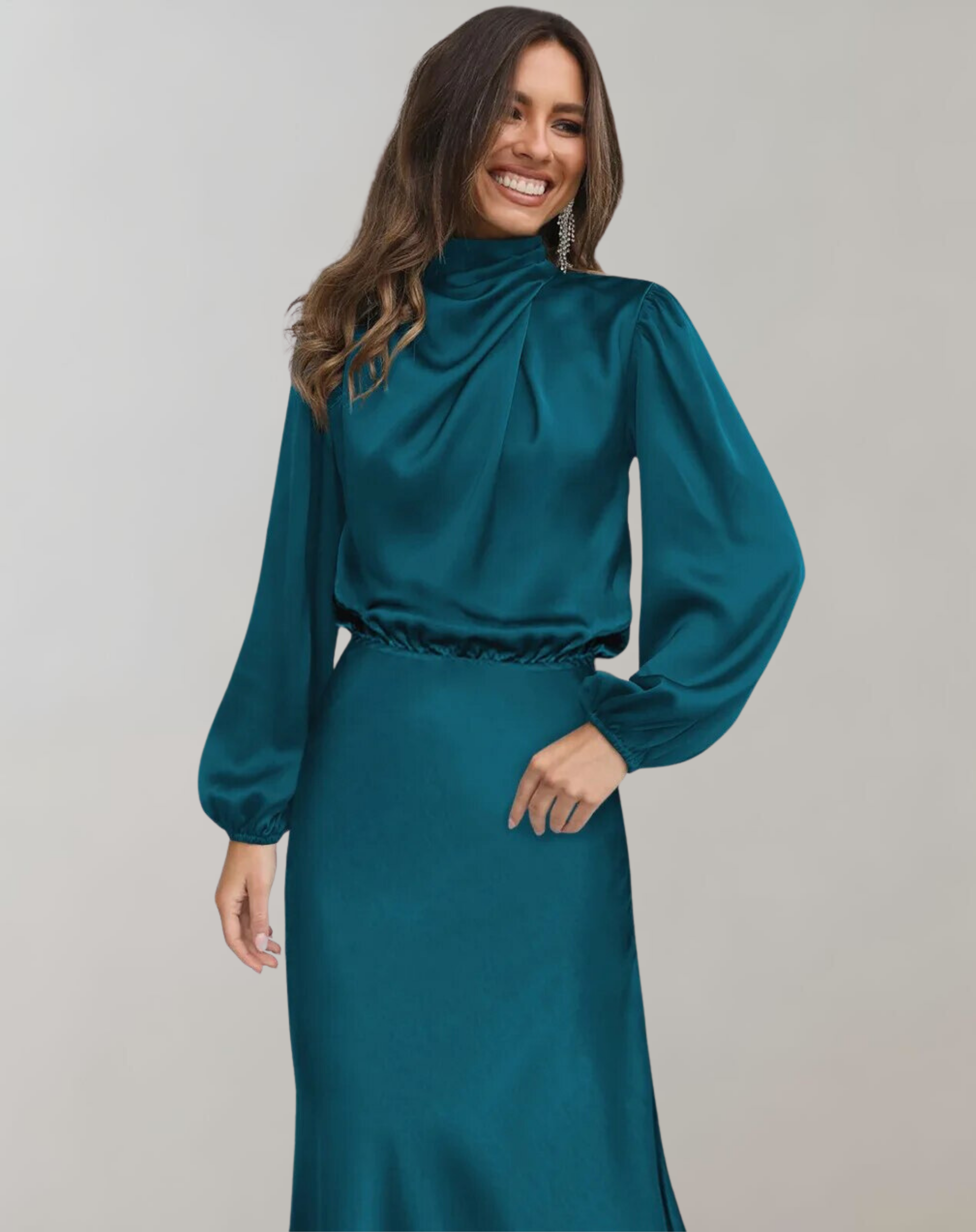 Charly | Women's High Neck Maxi Dress with Balloon Sleeves
