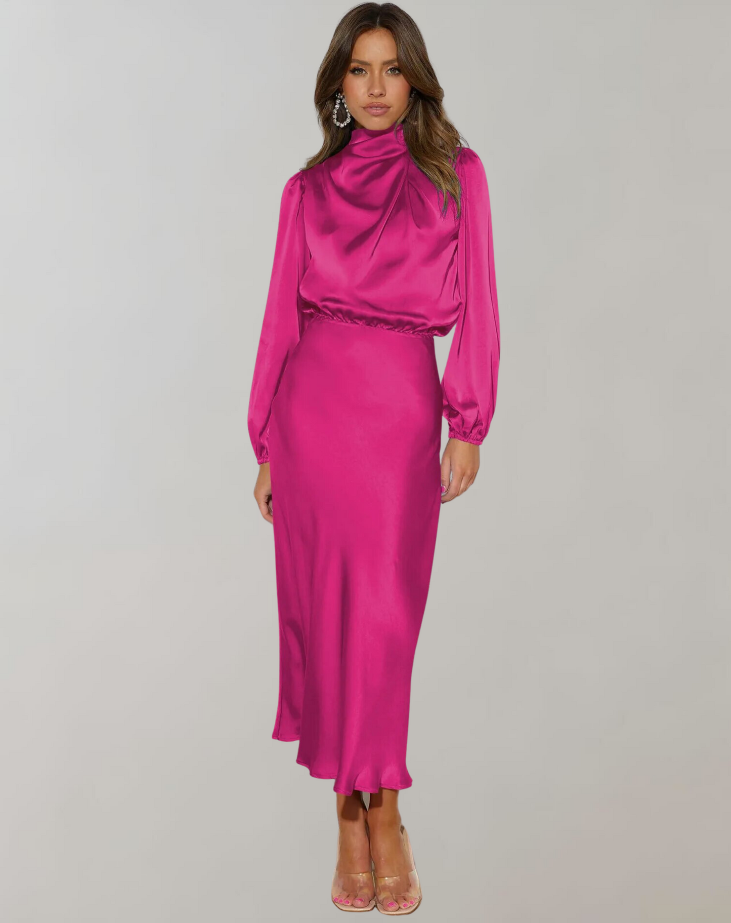 Charly | Women's High Neck Maxi Dress with Balloon Sleeves
